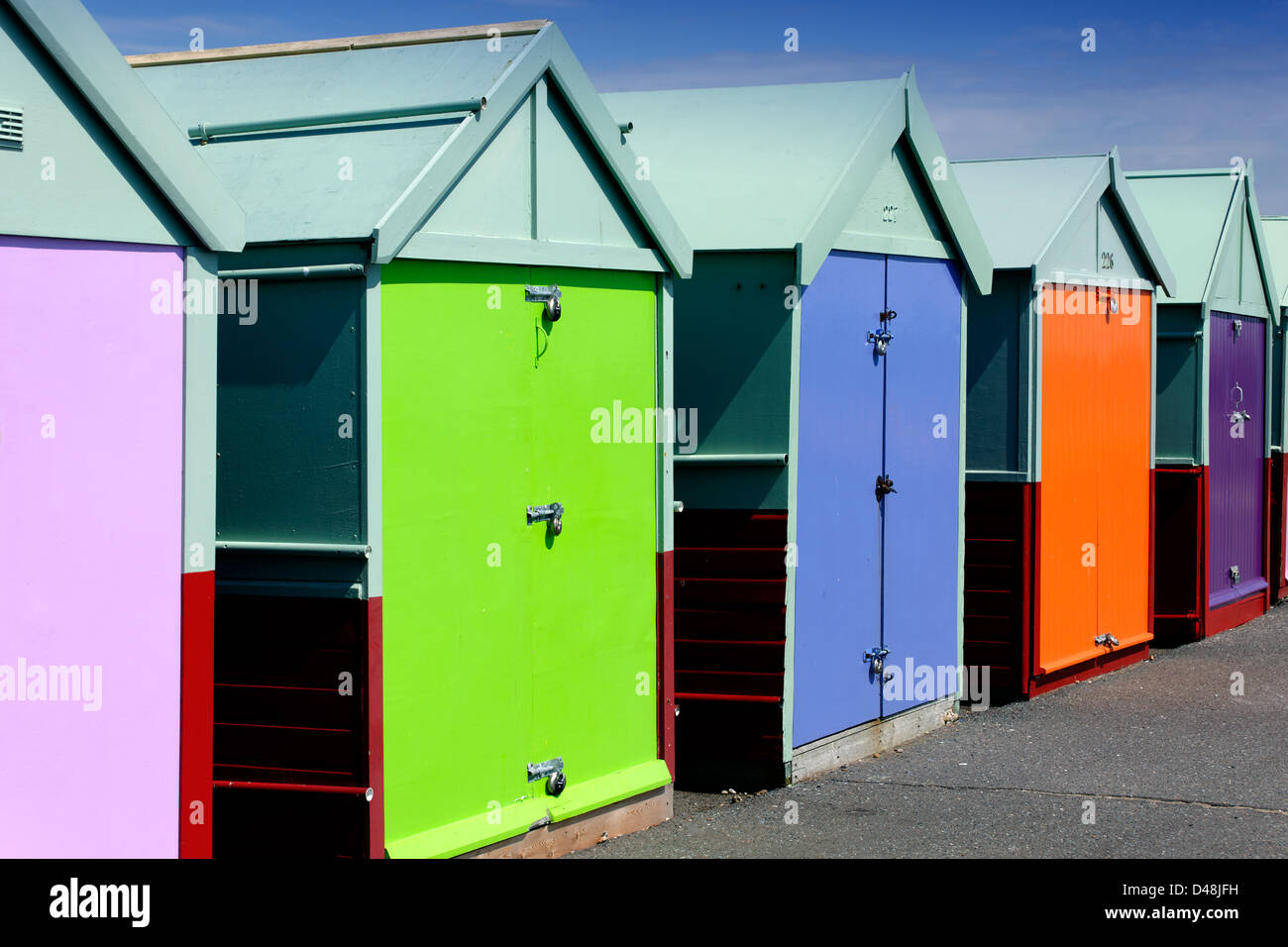 Beach huts on Hove promenade, East Sussex, England Stock Photo