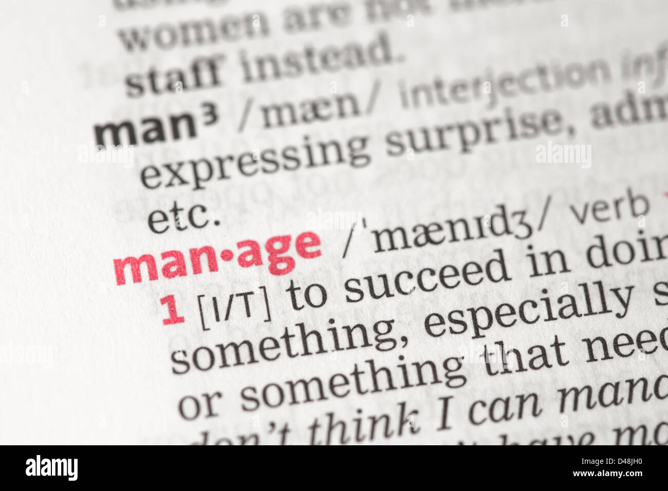 Manage definition Stock Photo