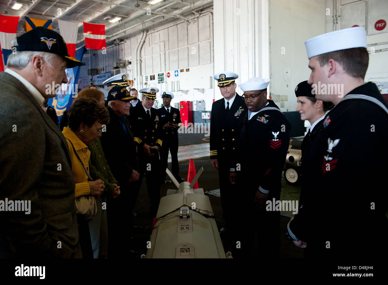 Former President Jimmy Carter tours USS Carl Vinson. Stock Photo