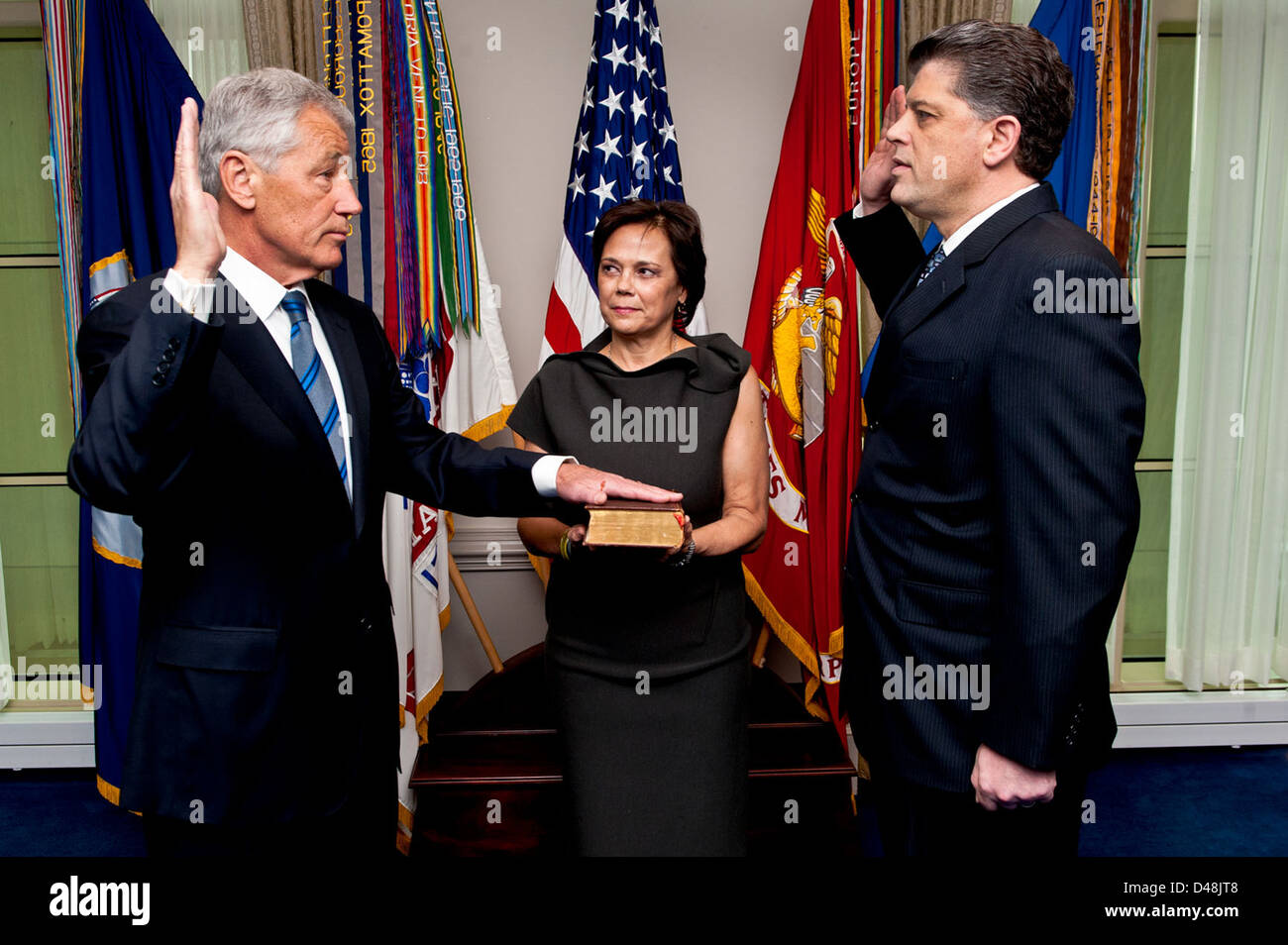The new SECDEF is sworn in to office. Stock Photo