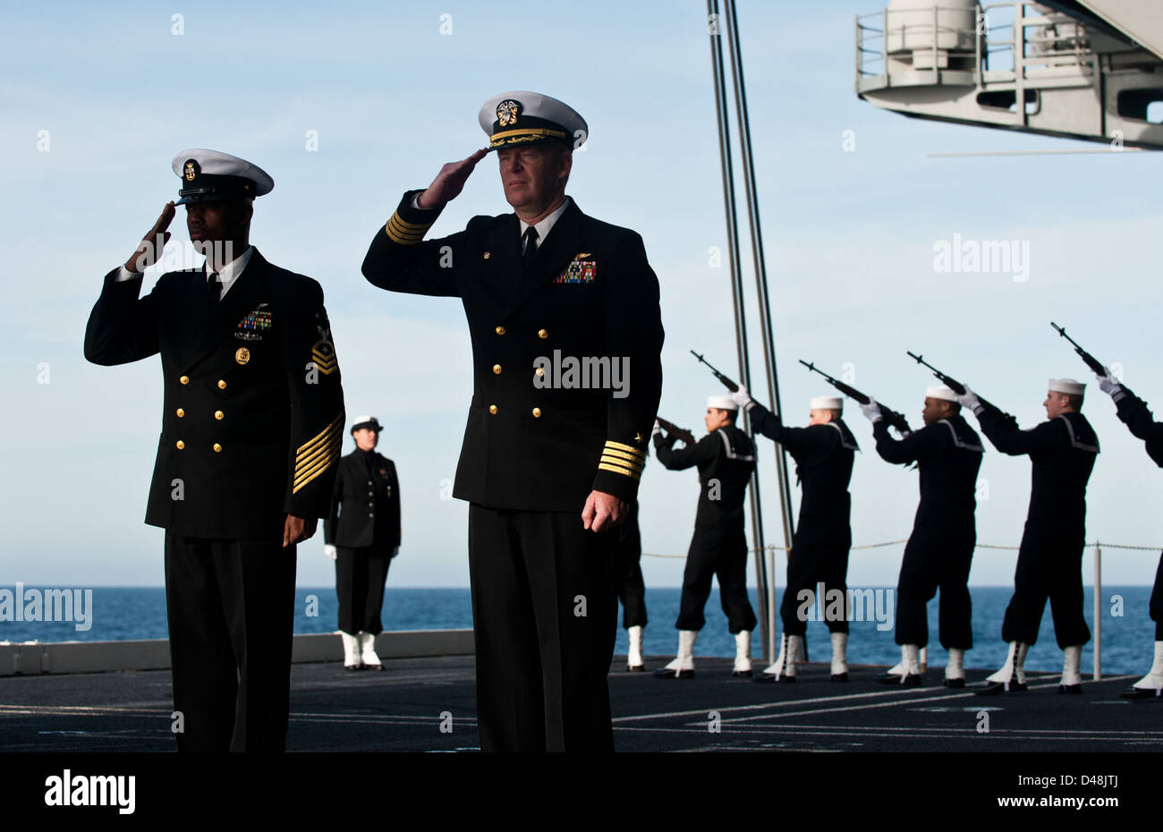 USS Carl Vinson conducts a burial at sea. Stock Photo
