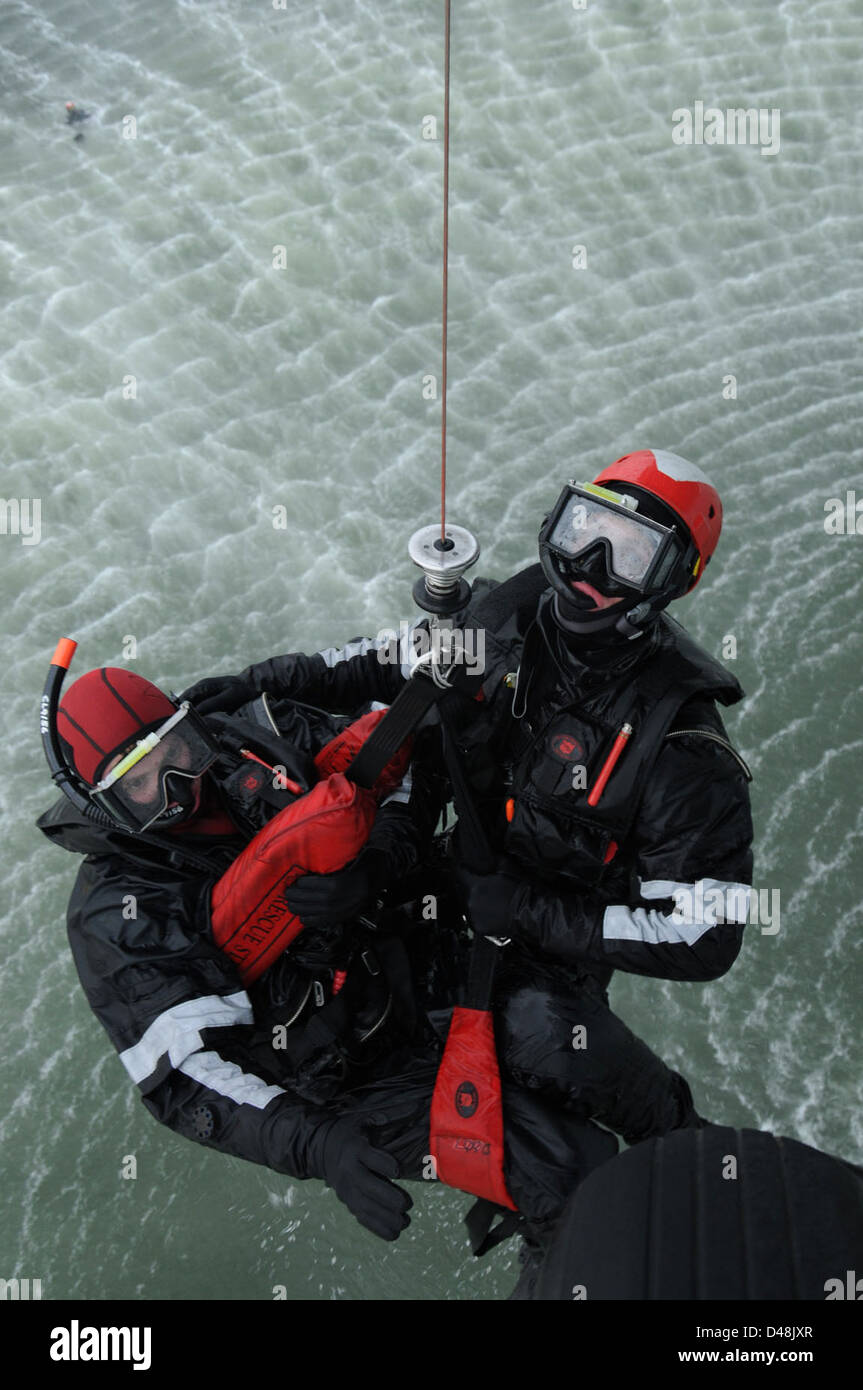 Sailors conduct search and rescue training. Stock Photo