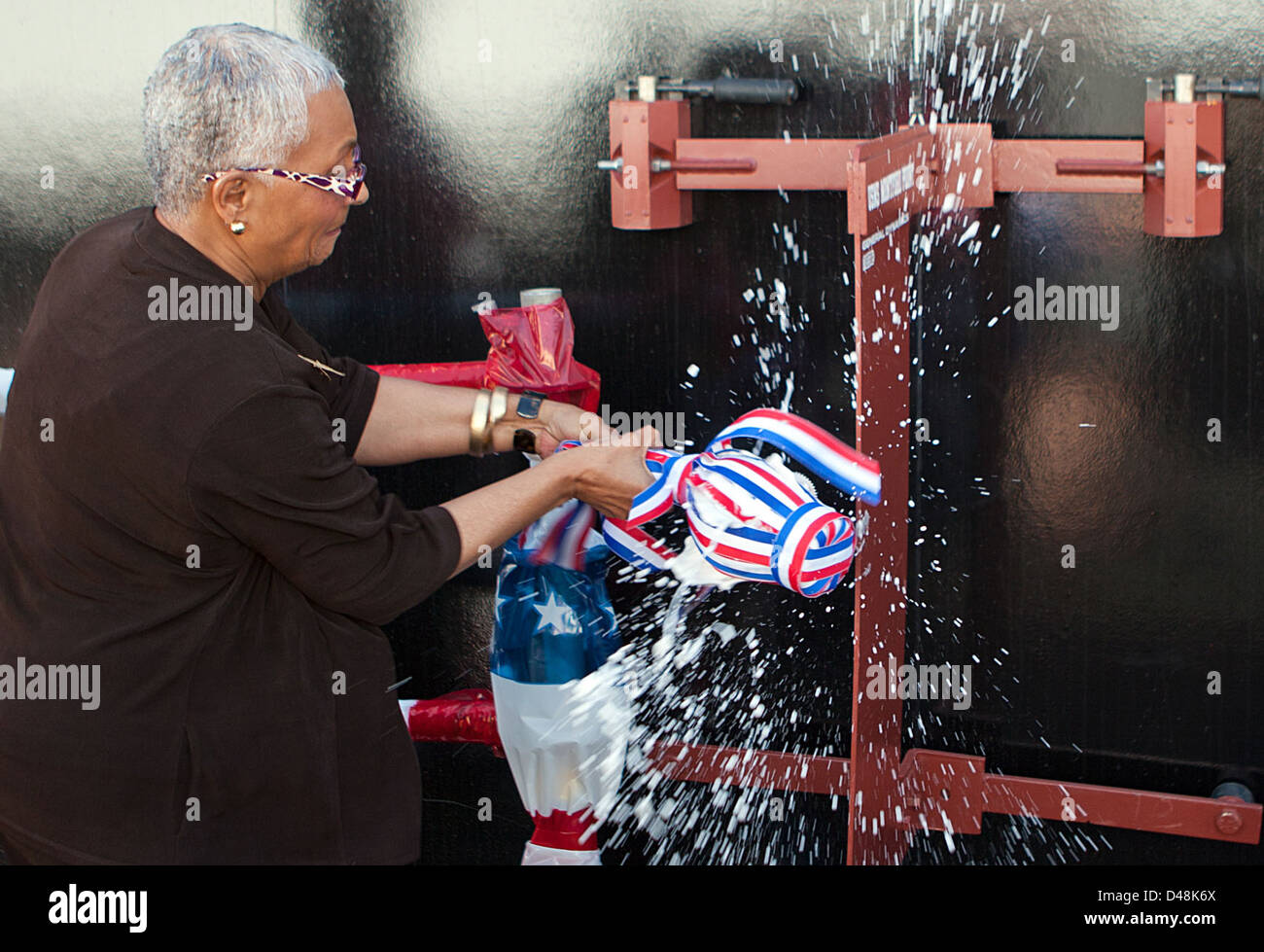 USNS Montford Point is christened. Stock Photo