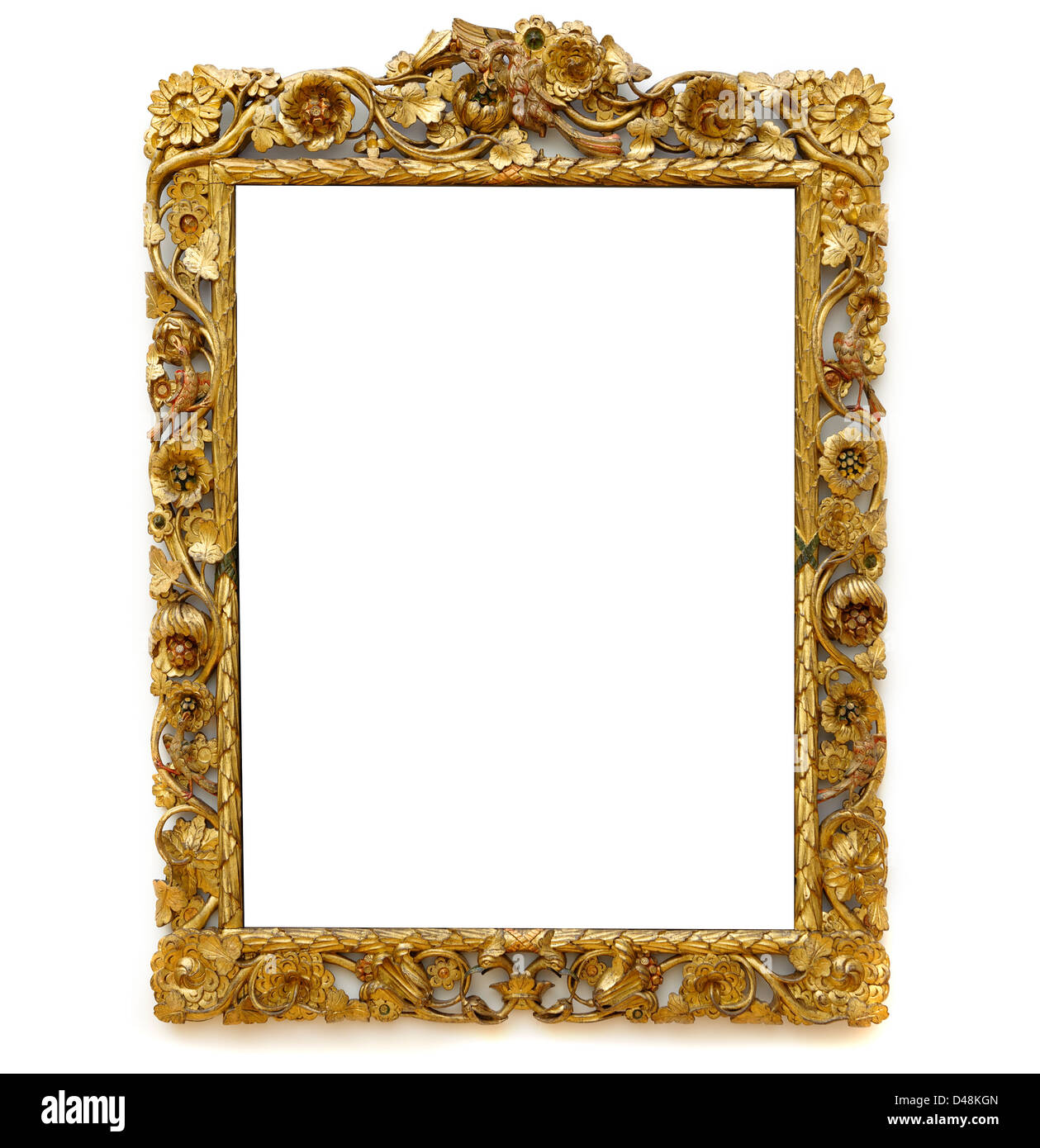 Ornate golden picture frame cut out isolated on white background Stock Photo