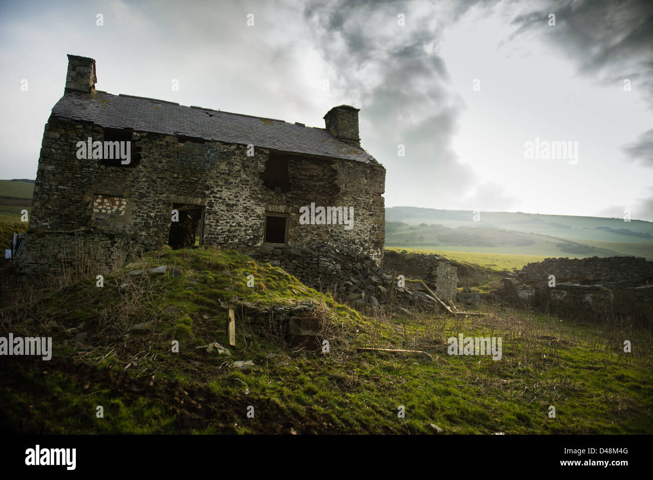 The ruins of Ffos Las farmhouse on the Cardigan Bay coast, near
