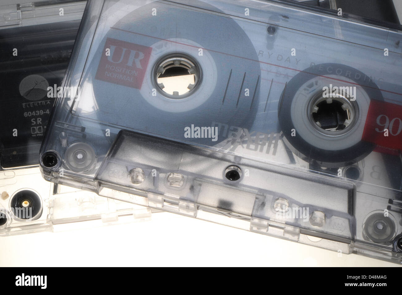80's Cassette Tapes on bottom lit table Stock Photo