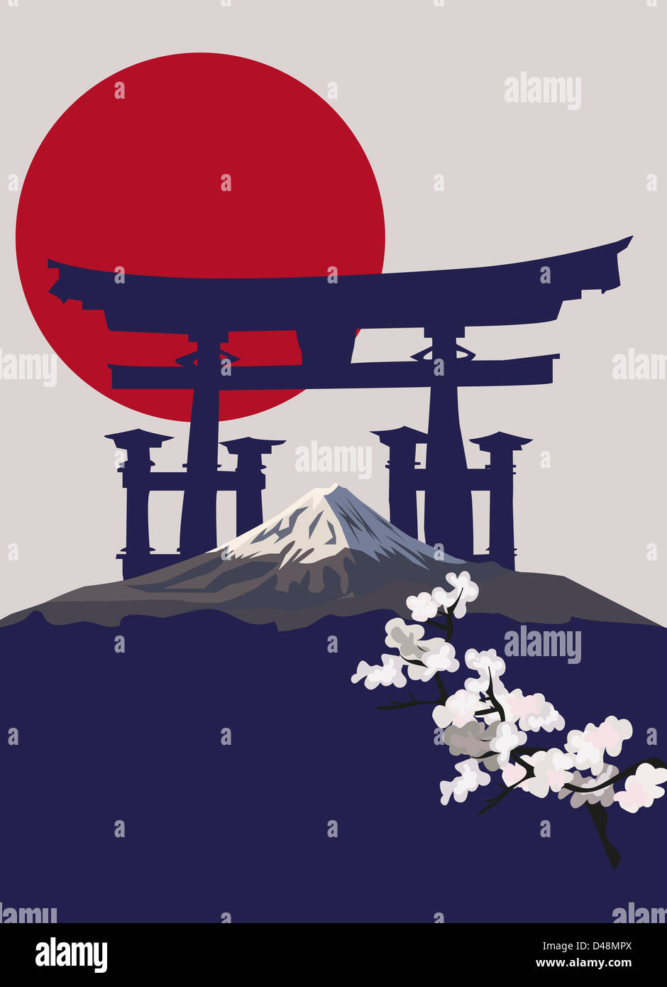 Background Illustration With Mount Fuji And Torii Gate Stock Photo Alamy
