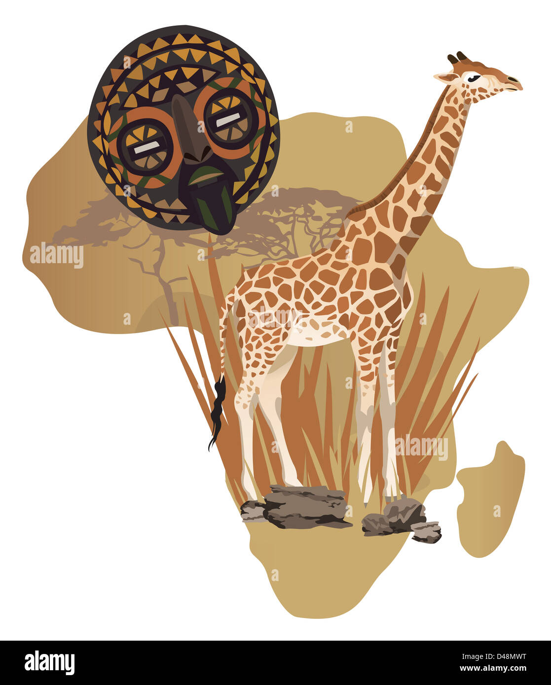 Illustration with Africa map and African symbols Stock Photo - Alamy