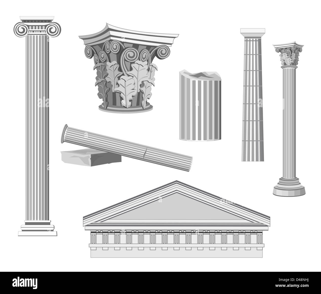 Antique Architectural Elements isolated on white Stock Photo