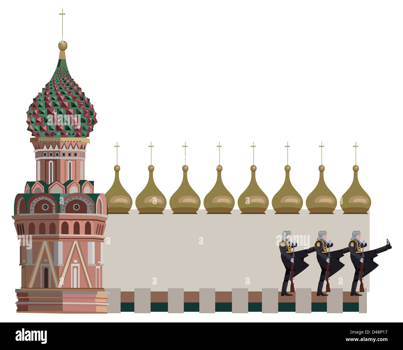 Frame illustration with Kremlin tower and soldiers, isolated on white Stock Photo