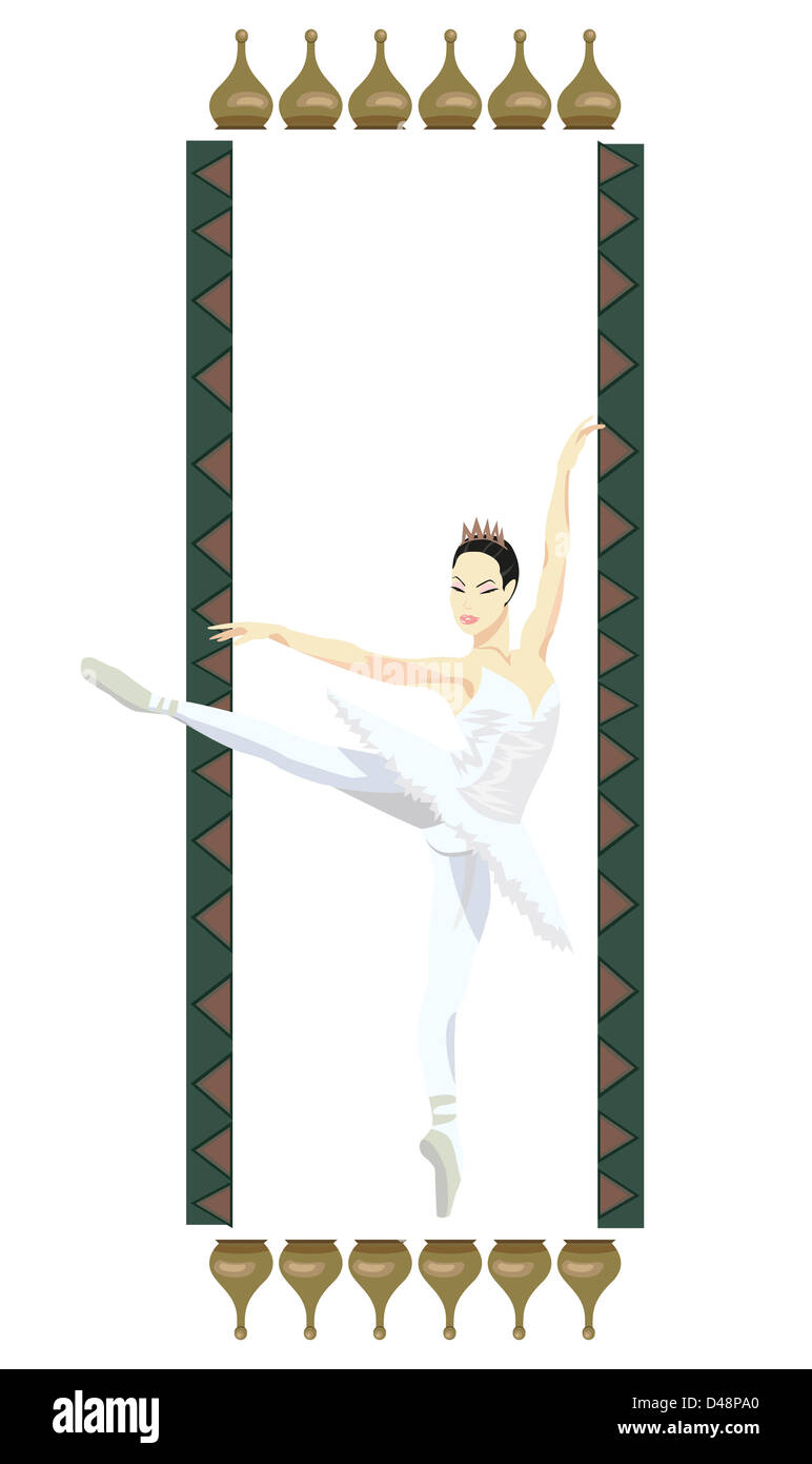 Ornamental frame illustration with russian ballerina, isolated on white Stock Photo