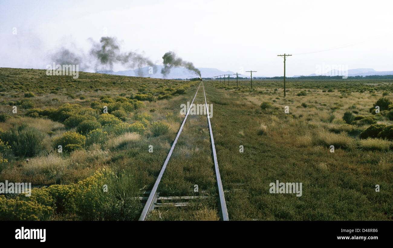 The Cumbres & Toltec historic narrow guage train in the early morning in Antonito, Colorado Stock Photo
