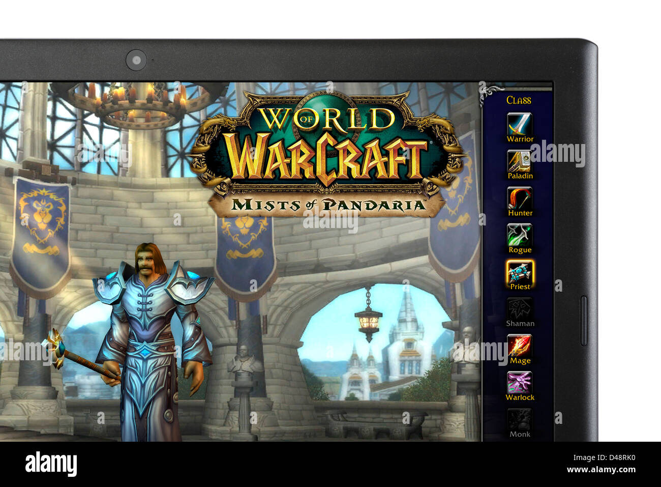 The popular 'World of Warcraft - Mists of Pandaria' multiplayer online role-playing game (MMORPG) on a laptop computer Stock Photo