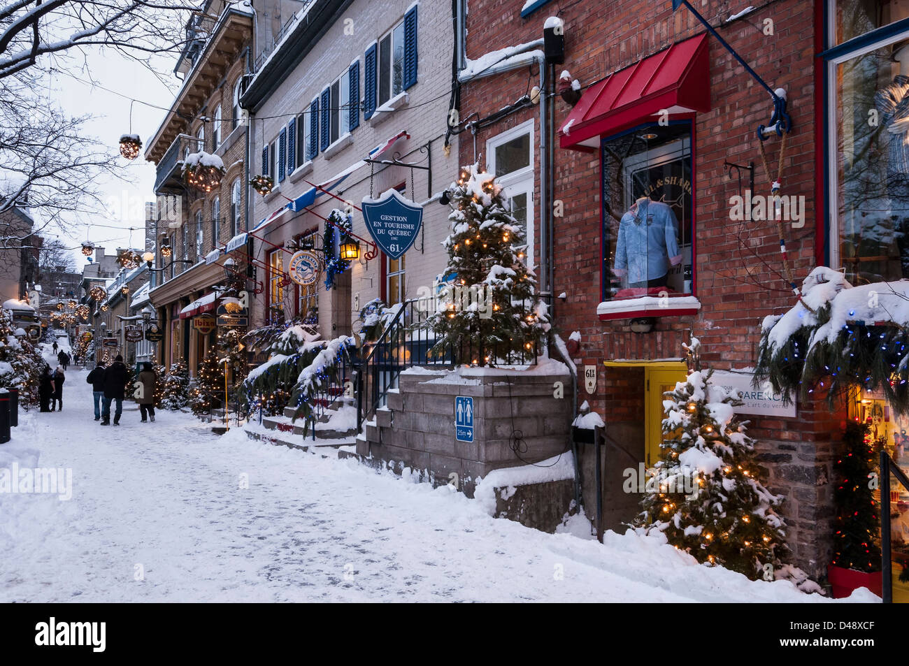 Lower Old Town Petit Champlain Quarter at dusk, Quebec City, Quebec