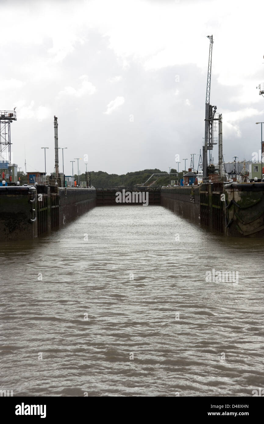 Entrance to the Manchester Ship Canal at Eastham locks and the Mersey