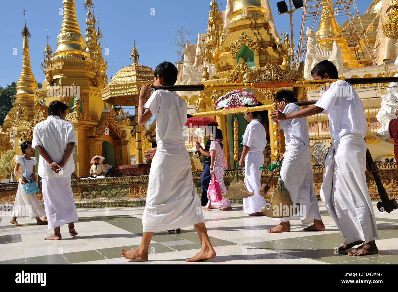 Buddhist Procession, Shwedagon Pagoda, Yangon, Myanmar Stock Photo