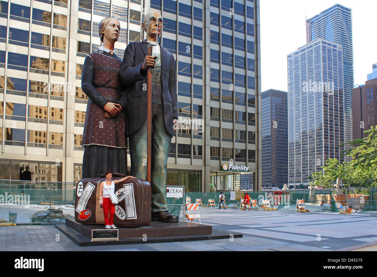 Statue God Bless America, Michigan Avenue, Chicago, Usa Stock Photo