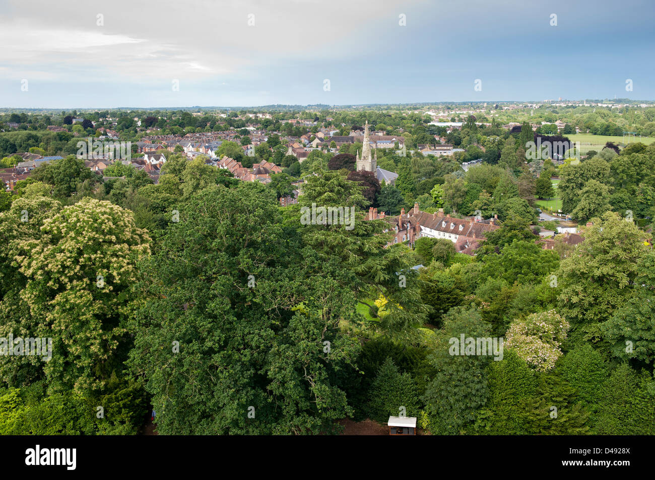 View from Warwick castle, looking over the town of Warwick. England. Stock Photo