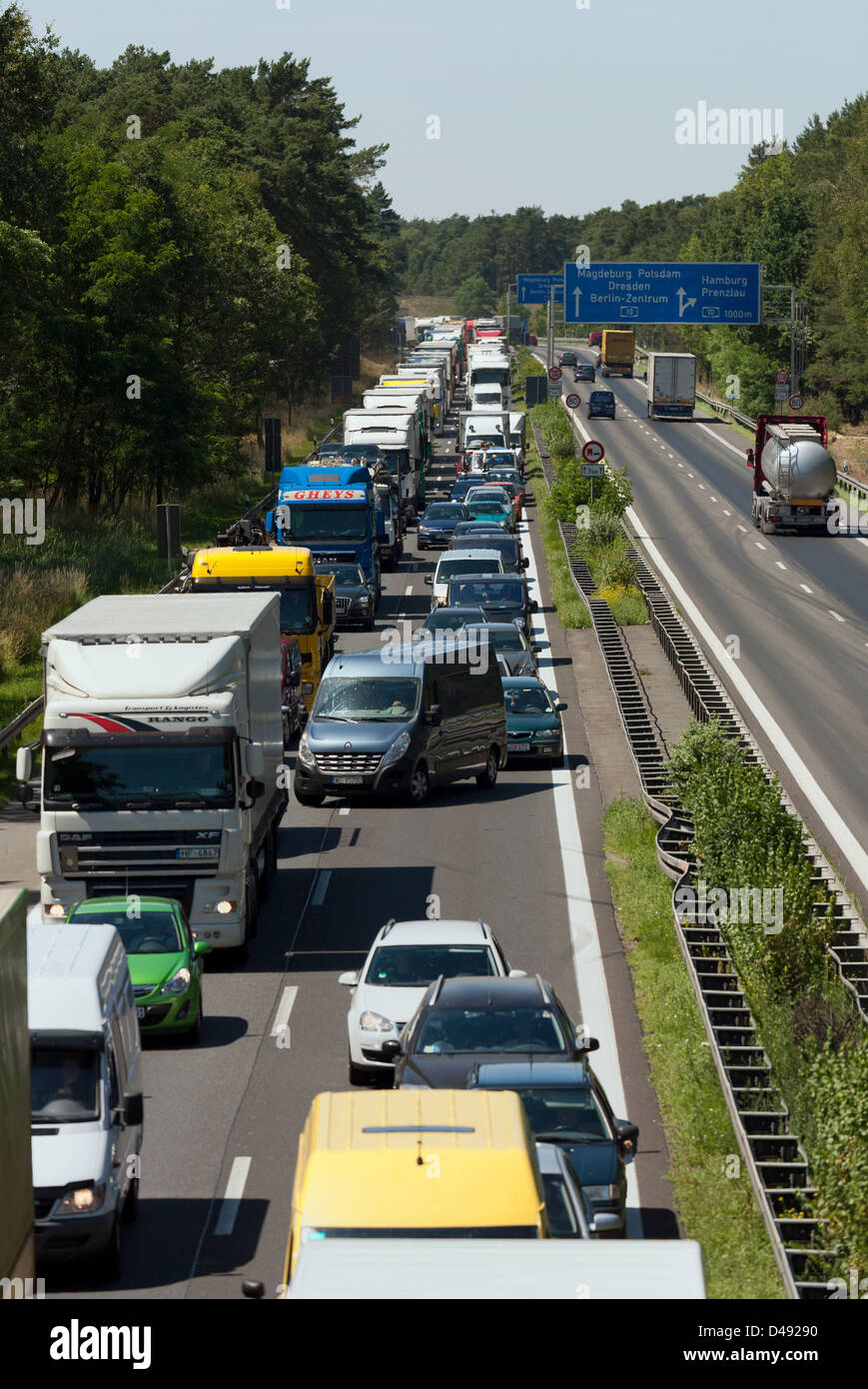 Friedrichshof, Germany, congestion on the A12 Berlin-Frankfurt/Oder Stock Photo