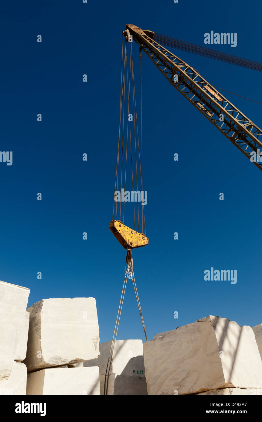 Detail of a crane lifting marble blocks in a quarry, Alentejo, Portugal