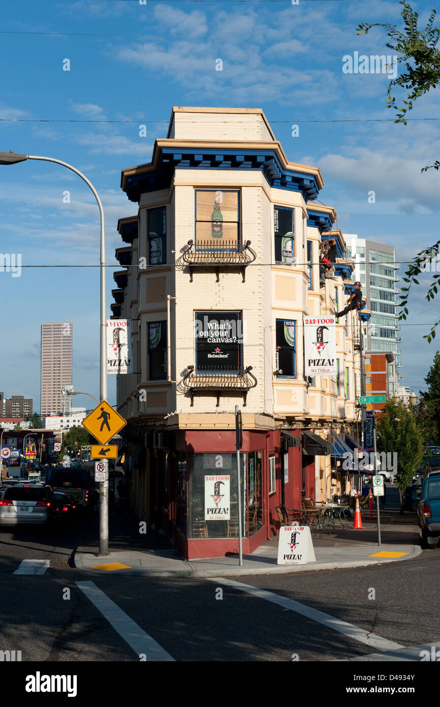 Portland, Oregon, a renovated corner house in late afternoon light