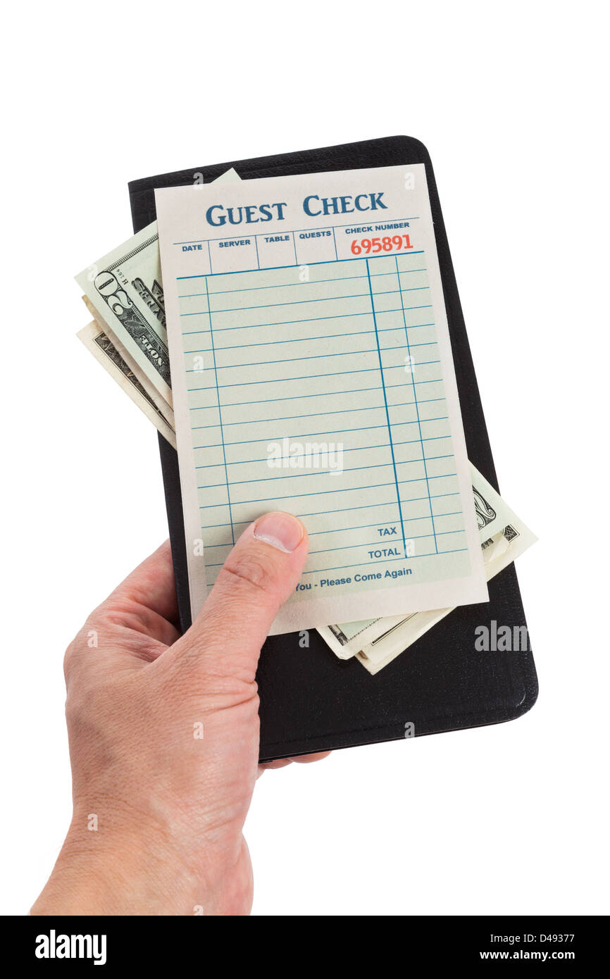 Blank Guest Check and dollar, concept of restaurant expense Stock Photo