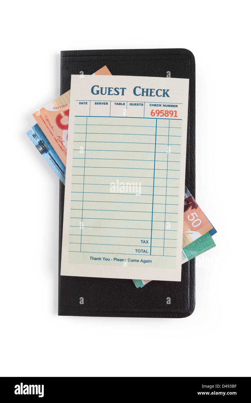 Blank Guest Check and dollar, concept of restaurant expense Stock Photo