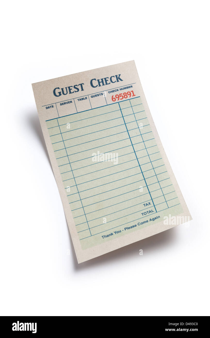 Blank Guest Check, concept of restaurant expense. Stock Photo