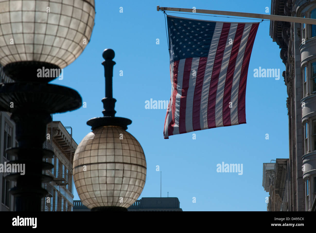 San Francisco, USA, the American flag at Union Square Stock Photo