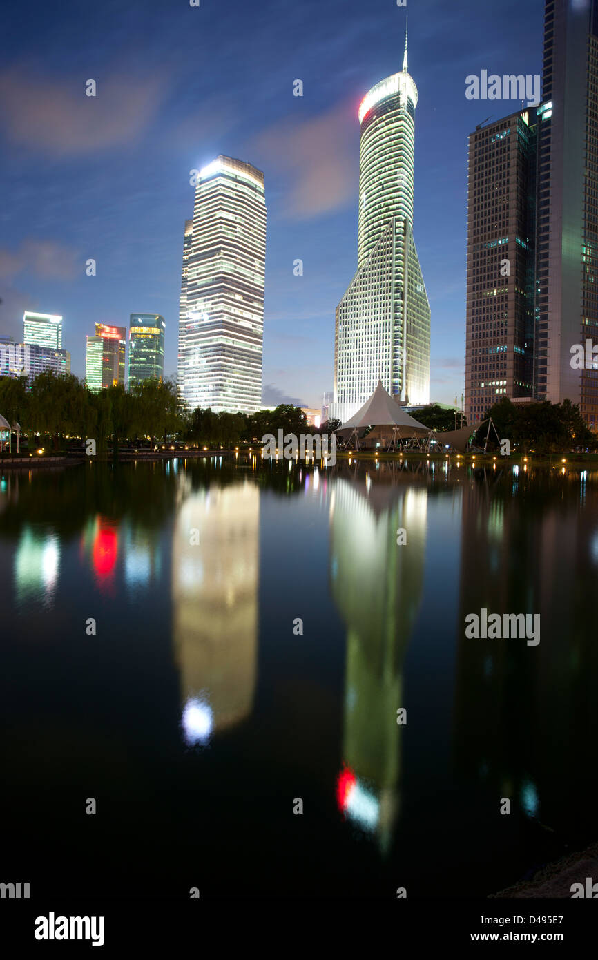 night view of business building at lujiazui area shanghai ,china Stock Photo