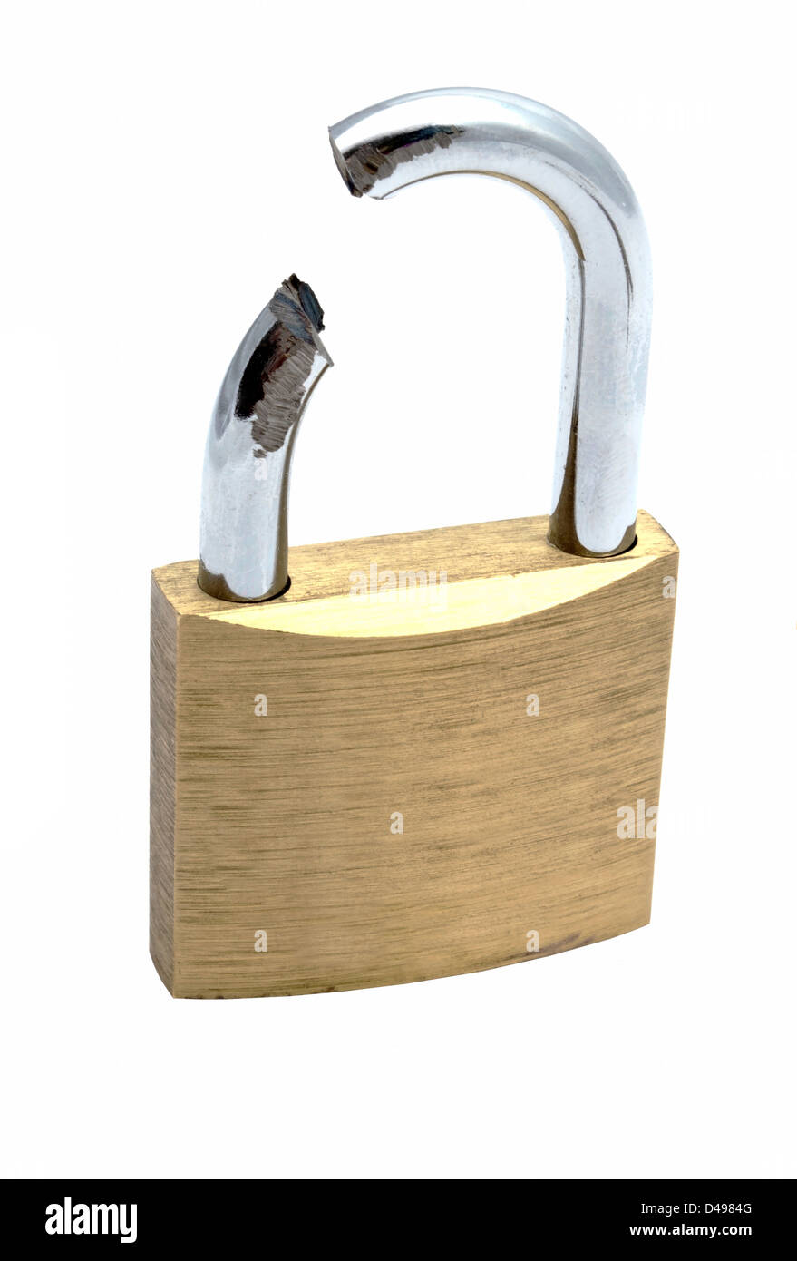 Broken padlock isolated on white background Stock Photo - Alamy