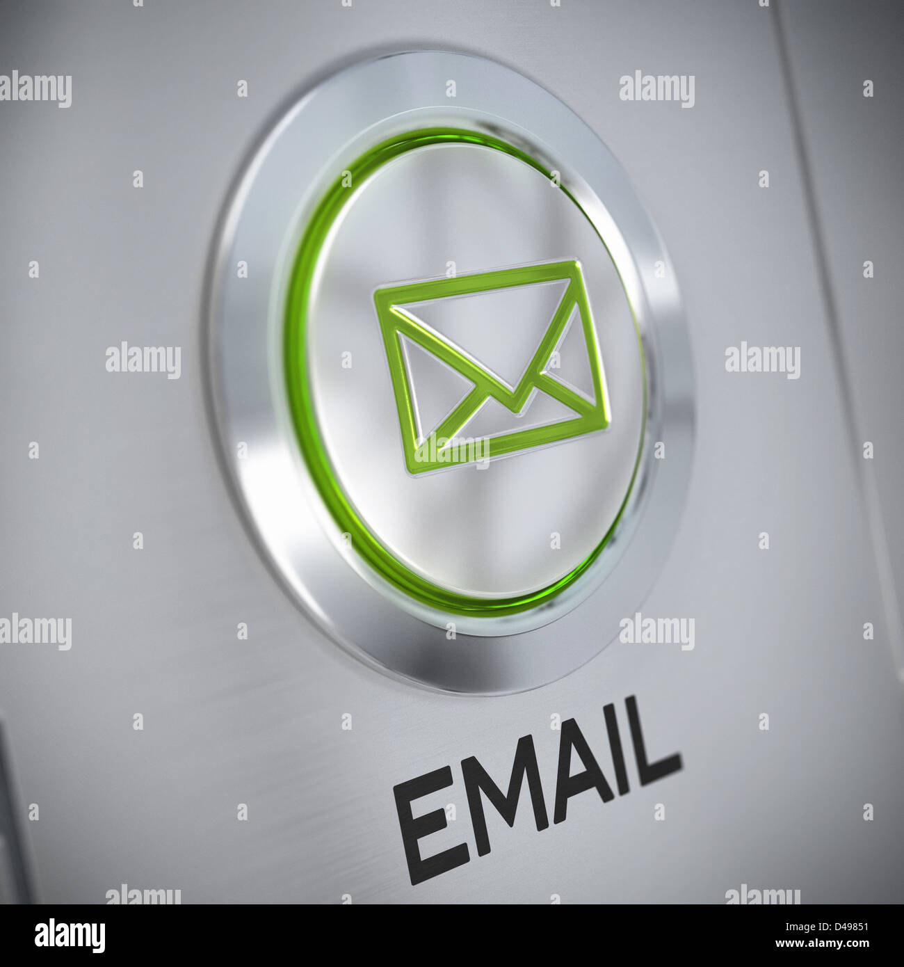 email symbol on a metal button, green color and light, e-mail concept ...