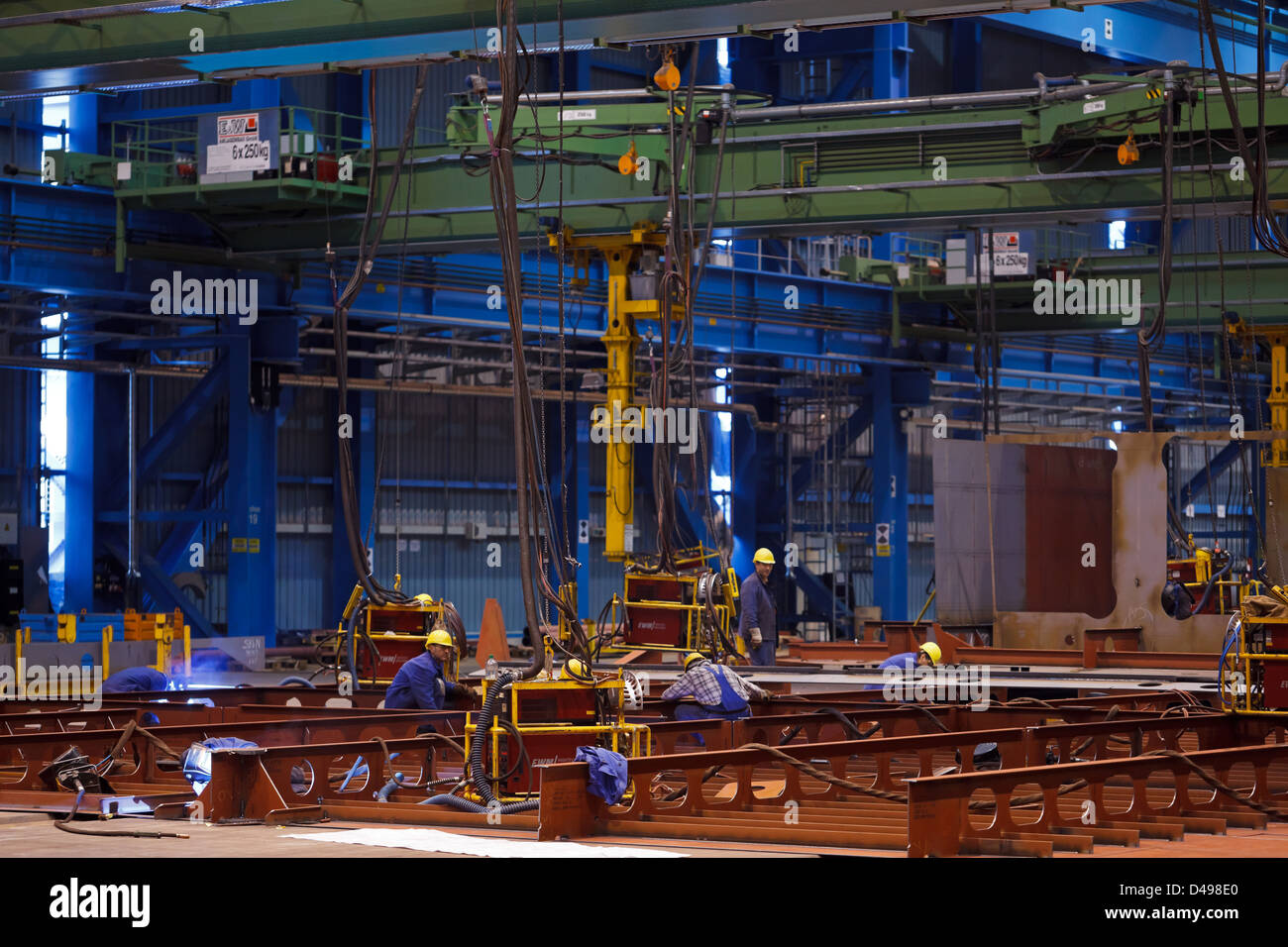 Papenburg, Germany, Meyer Werft GmbH, an employee of the Meyer Werft shipyard in the halls Stock Photo