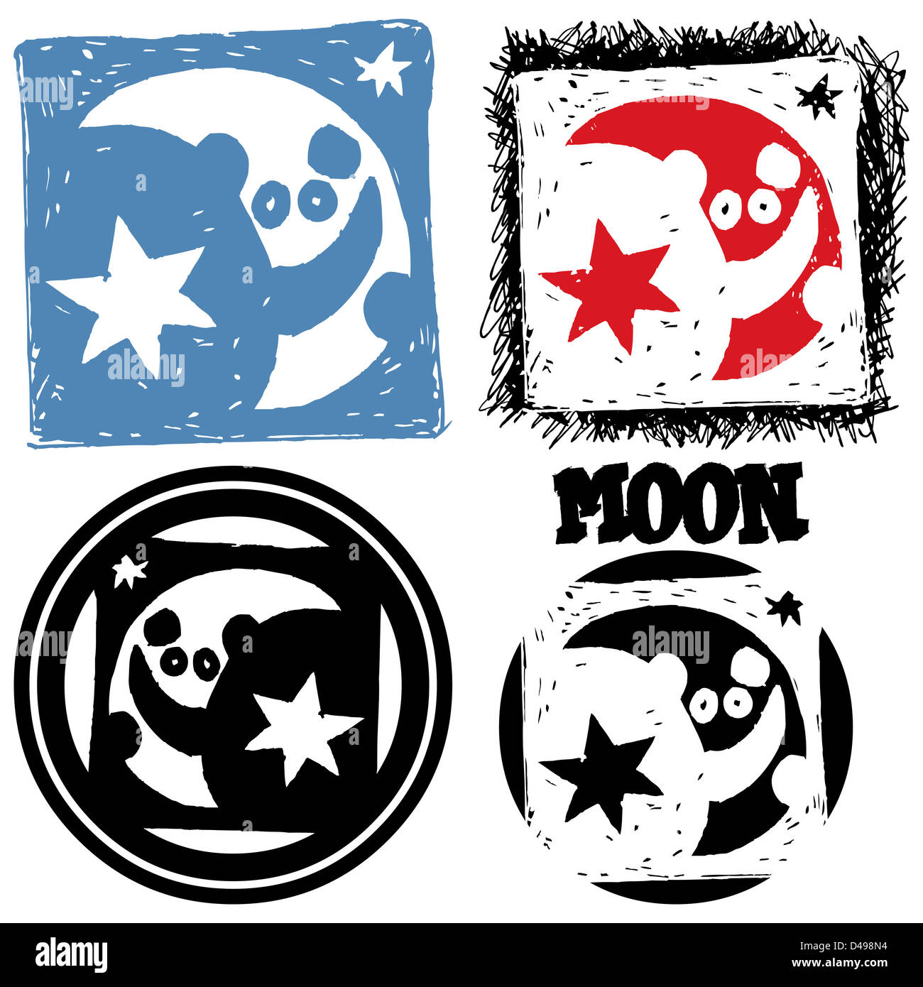 abstract hand drawn icons, doodle moon Stock Photo