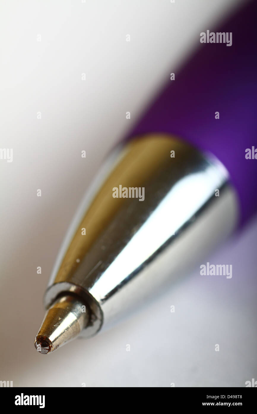 Macro view of ball point pen on white background Stock Photo