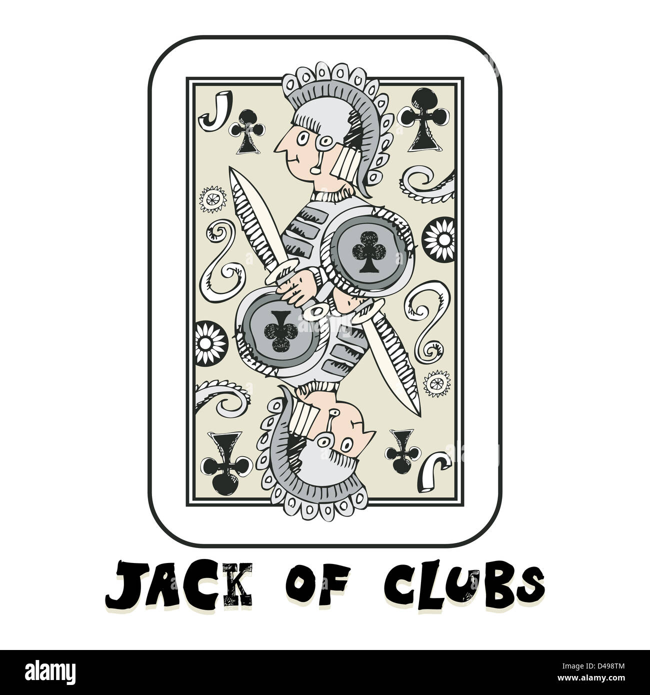 hand drawn deck of cards, doodle jack of clubs Stock Photo