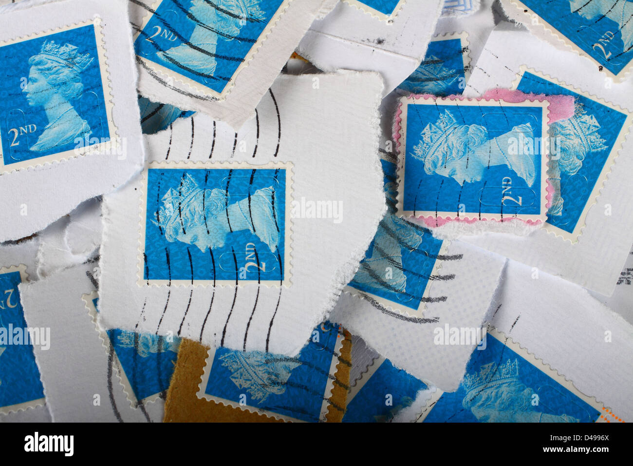 Used 2nd Class Postage Stamps Stock Photo