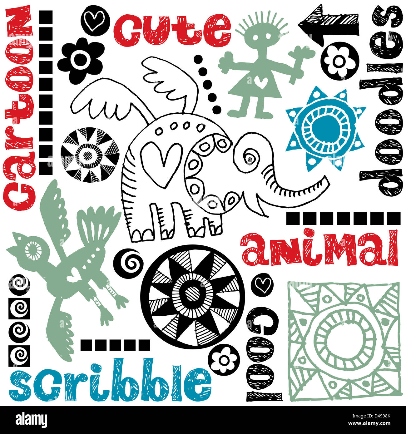funny doodle set, hand drawn design elements Stock Photo - Alamy