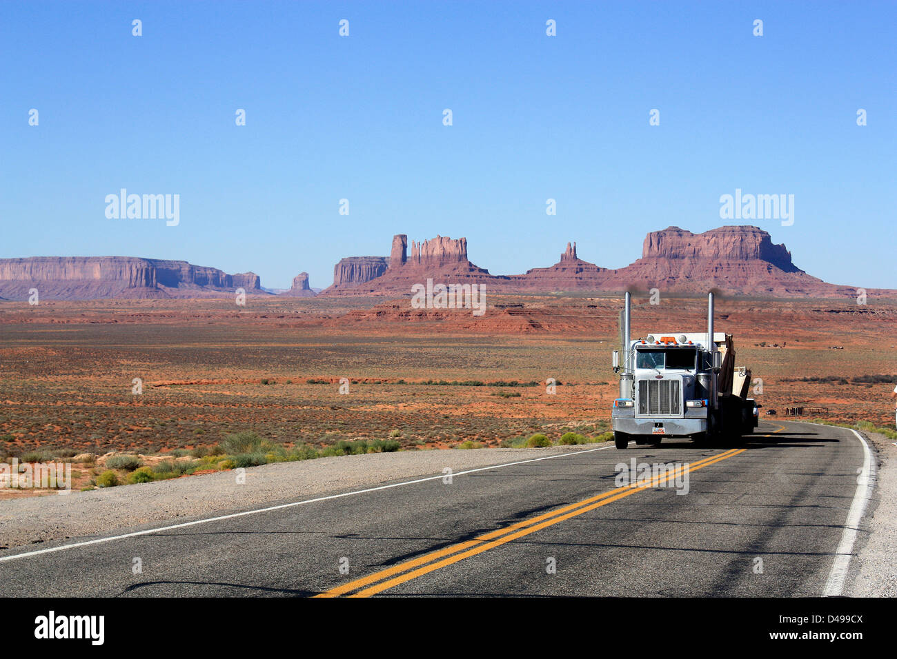 Truck on Monument Valley, Scenic byway US163, Utah Arizona Border, United States Stock Photo