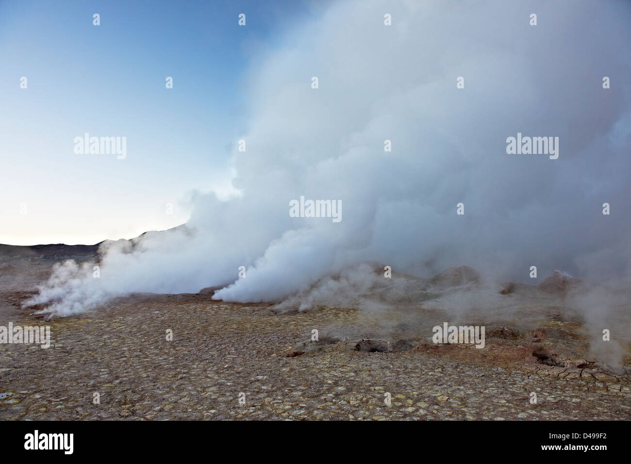 Sol de Manana, steaming geothermal and geyser field, Reserva Nacional de Fauna Andina Eduardo Abaroa, Bolivia, South America Stock Photo