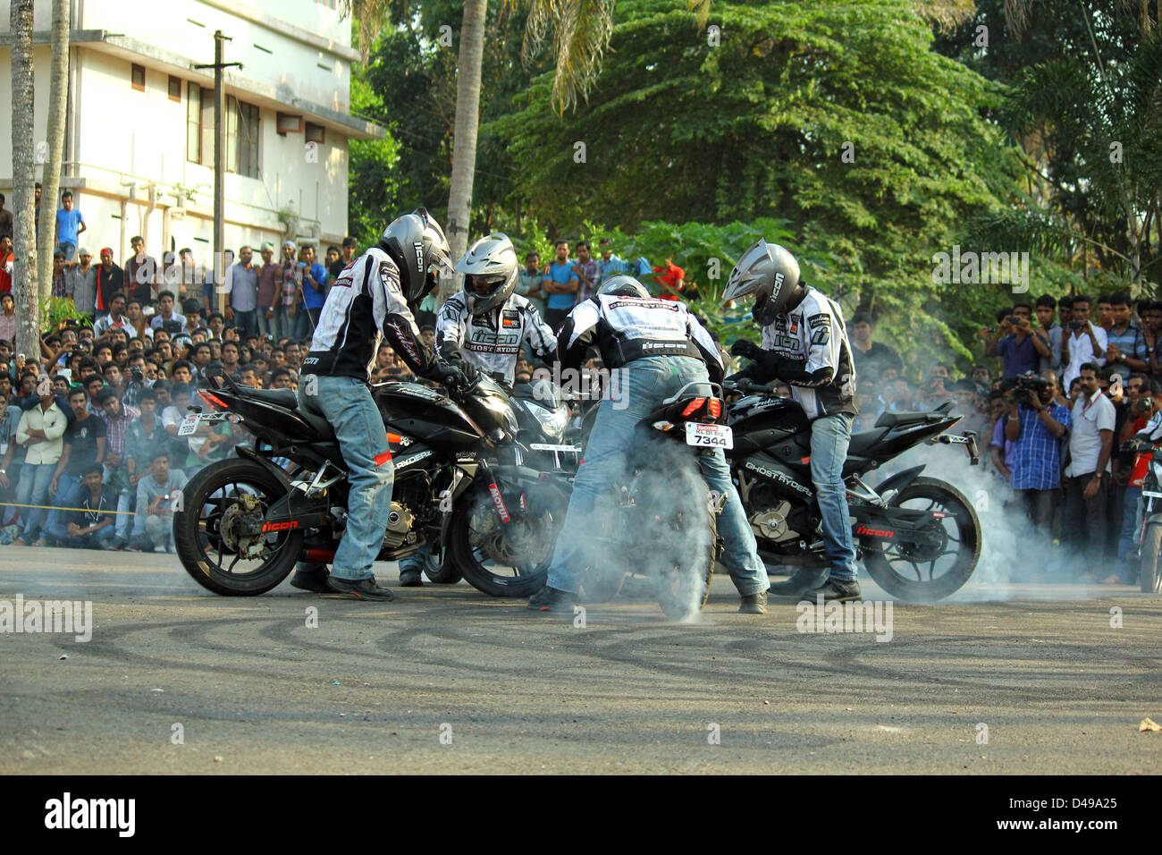 Kerala based GHOST RYDERZ performing bike stunts Stock Photo