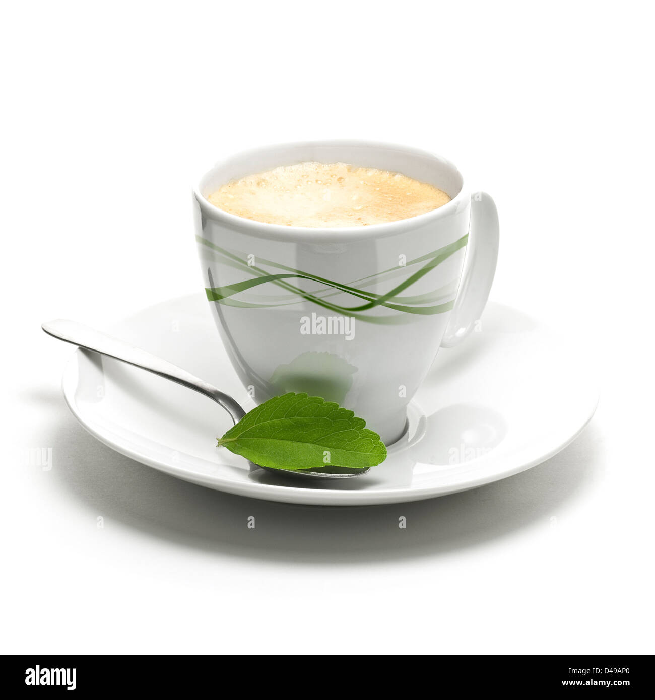stevia plant and coffee cup, decorative background for right border of a page Stock Photo