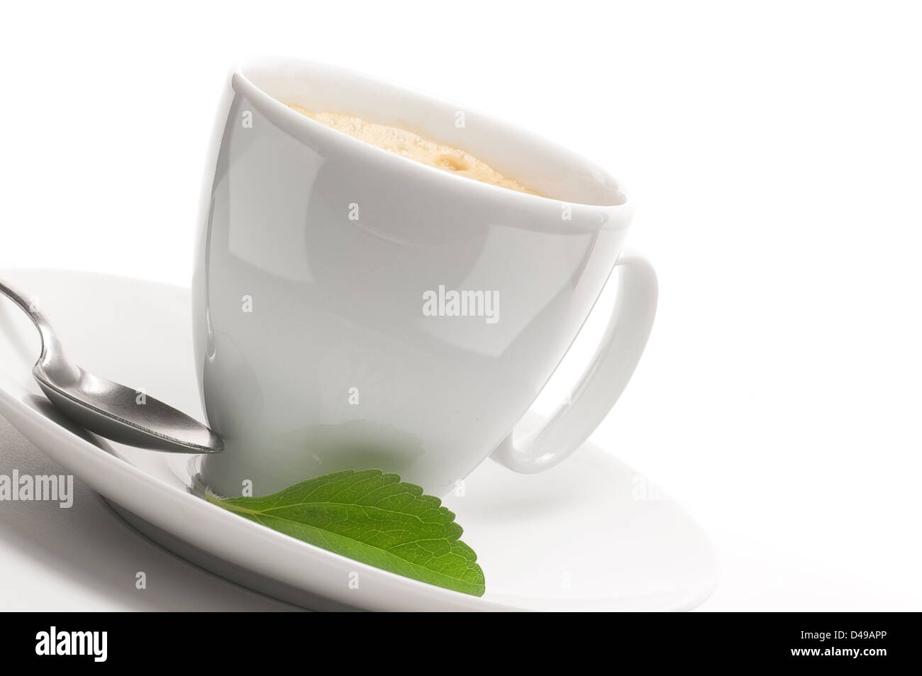 stevia plant and coffee cup, decorative background for left border of a page Stock Photo