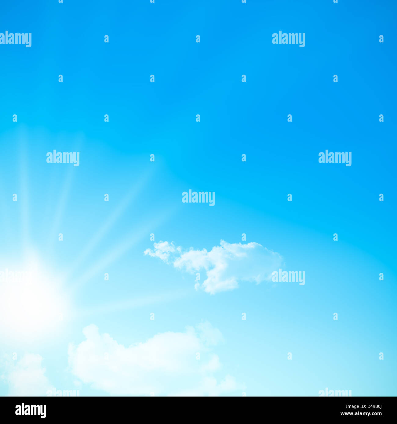 blue sky during a sunny day with sunlight. sun somes clouds, free space for text. Square image Stock Photo