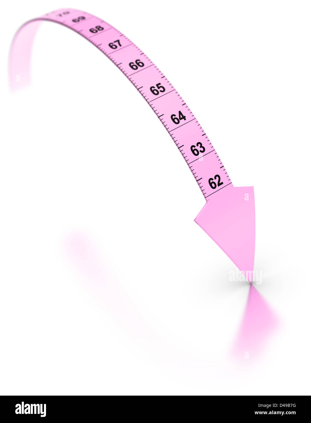 Plastic tape measure with an arrow at the extremity. Pink color over white  background with reflection Stock Photo - Alamy