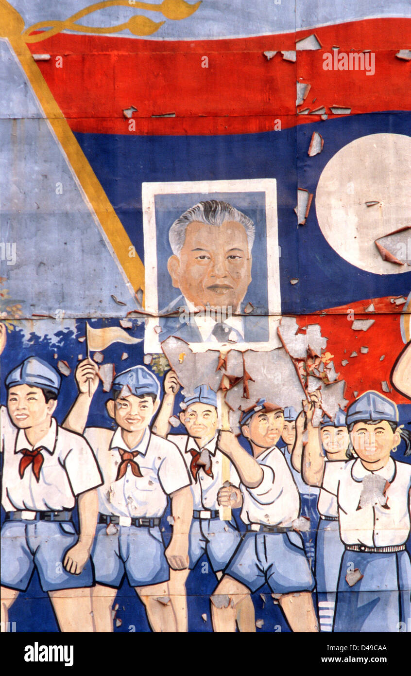Luang Prabang, Laos, a propaganda poster of the Communist regime Stock Photo