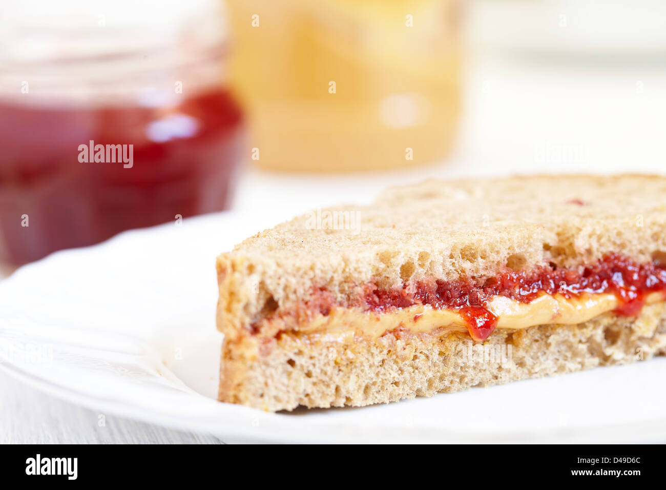 Peanut butter and jelly on multigrain bread Stock Photo