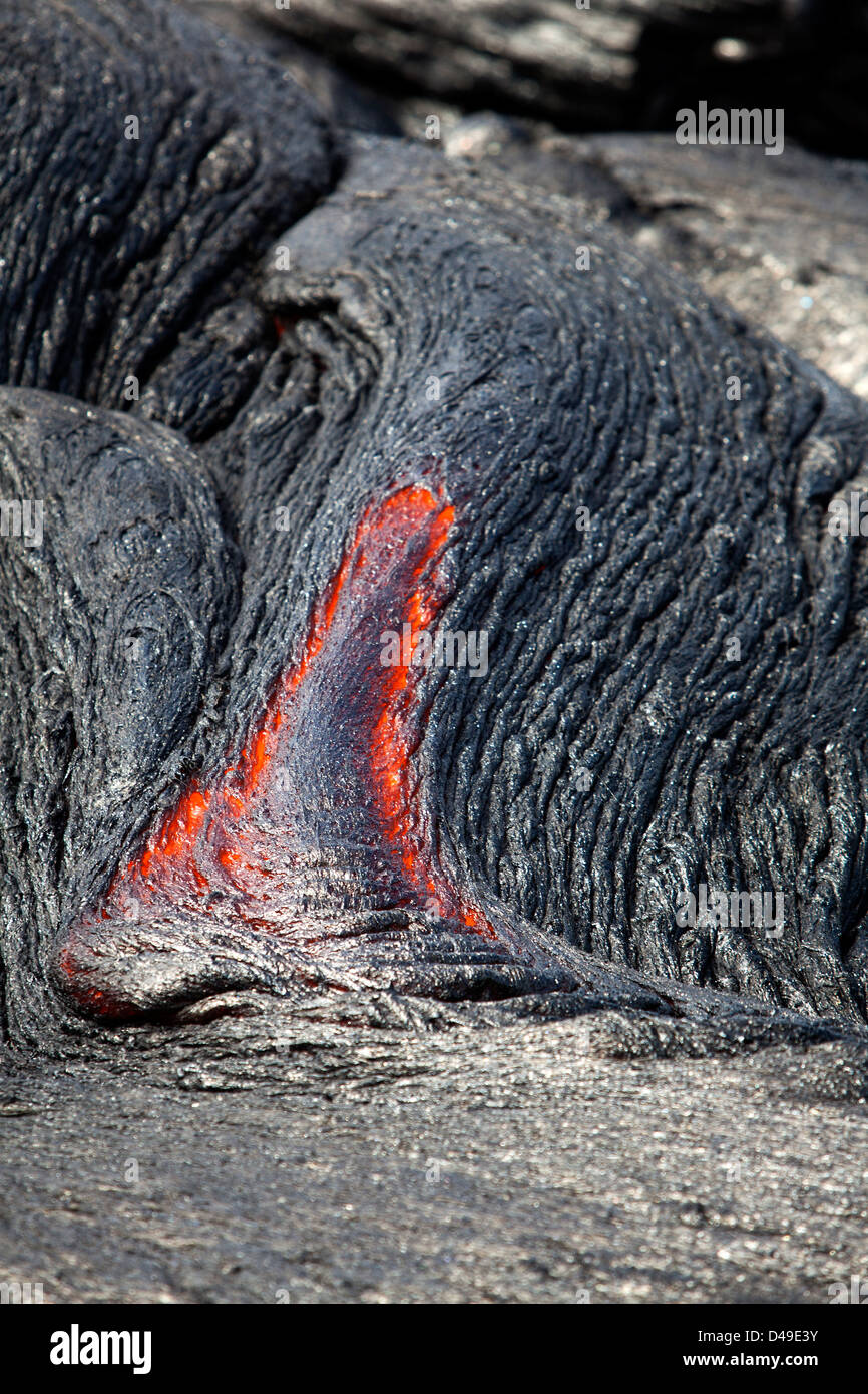 Hot lava flow on slopes of Kilauea volcano on Big Island of Hawaii, USA Stock Photo