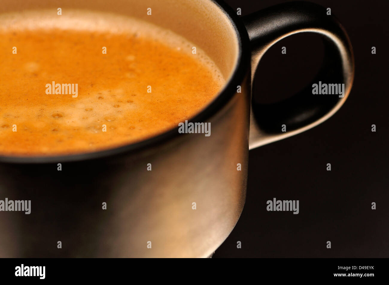 Large espresso coffee in black cup Stock Photo