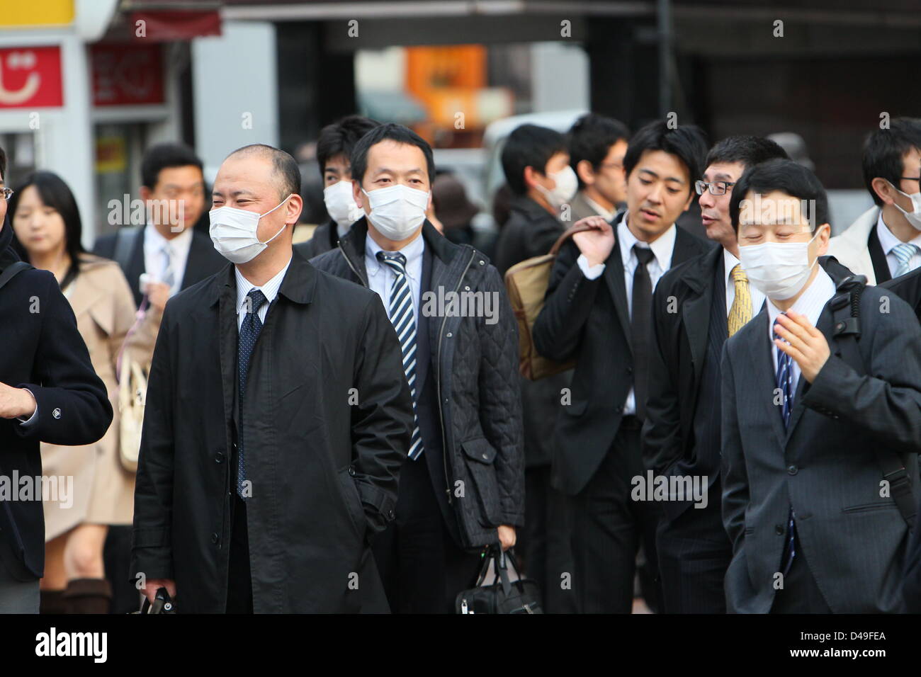 March 8, 2013, Tokyo, Japan People wear protective face masks in